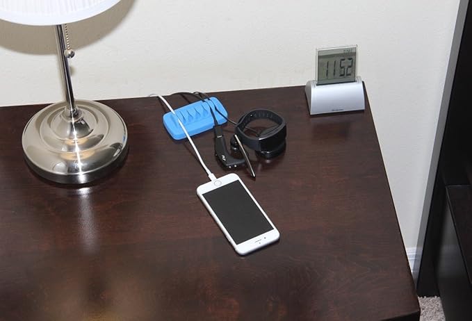 Heaviest Cable Organizer on The Market! Compact and Weighted Desktop Cord Holder and Cable Organizer, Eco-Friendly Silicone, No Bad Smell, Bundled with 4 Reusable Cable Ties! (Blue)