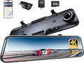 Pelsee P12 Plus 4K Rear View Mirror Camera with ADAS and BSD, 5.8GHz WiFi Mirror Dash Cam Front and Rear, Backup Camera for Car, GPS, 64GB Card Included, WDR Night Vision, Voice Control, 12" Display