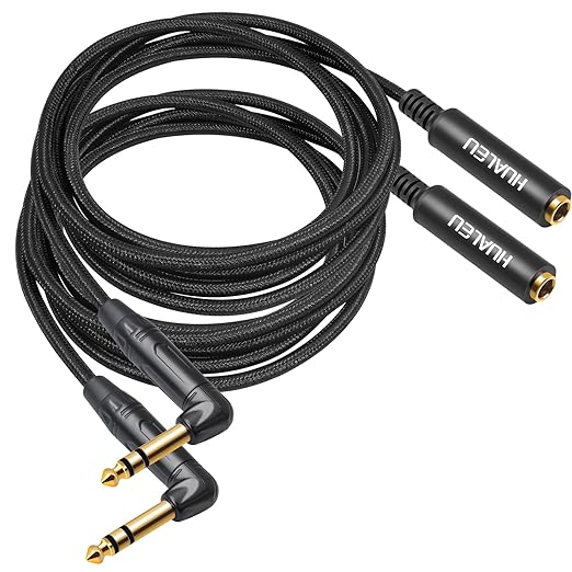 HUAELU 2Pack 6FT Right Angle 6.35mm TRS Stereo Male to Female Audio Cable,Right Angle 1/4 TRS Male to Female Stereo Headphone Guitar Extension Cable Cord for Mixer Headphone