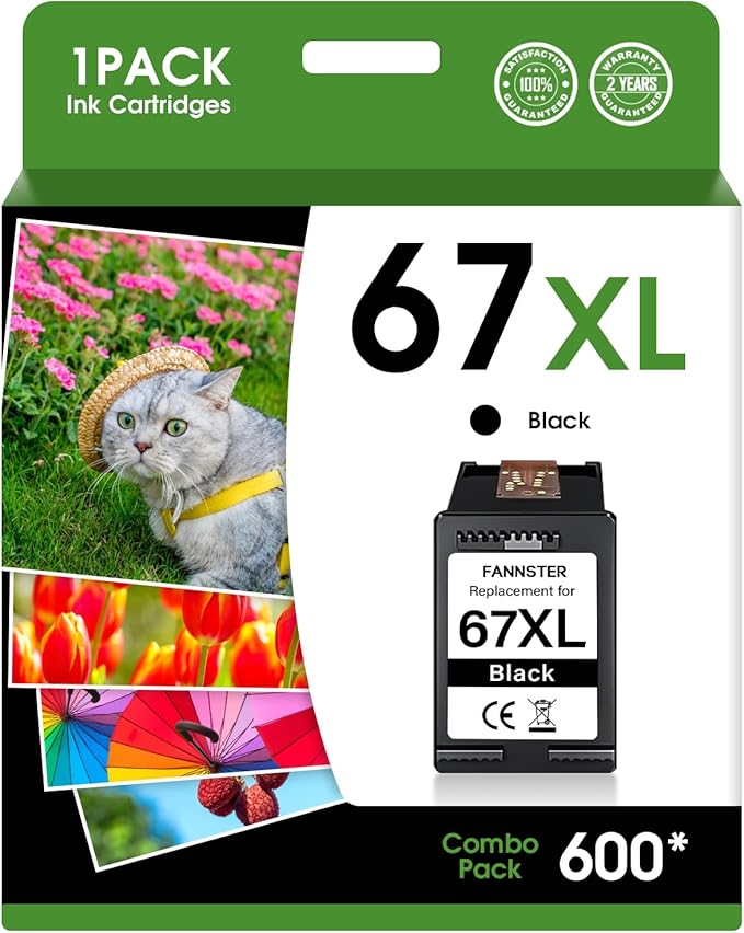 67XL Ink Cartridges Black Color Combo Pack Replacement for Ink 67 67XL 67XXL DeskJet 2755e 2755 2700e 2700 2734e 4155e Envy 6055e 6400 6000 Envy Pro 6458 Printer 1 Black