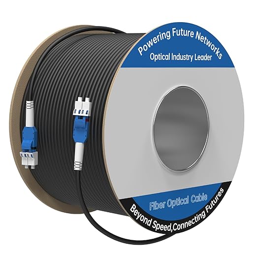 200M/656FT LC to LC Armored Outdoor Fiber Optic Cable, Single Mode Duplex 9/125μm SMF Fiber Patch Cord, OS1/OS2 Compatible, Black LSZH Jacket, Uniboot Jumper for FTTH, Data Center, Long-Distance Use