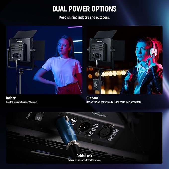 NEEWER PL60C RGB LED Panel Video Light APP/2.4G/DMX Control, 60W 23000Lux/0.5m 2500K-10000K RGBCW Pro Photography Studio Lighting /18 Scenes/V Battery Powered for Outdoor Filming Recording Streaming