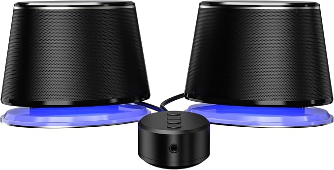 Amazon Basics Bluetooth Computer Speakers with USB 3.0 and Blue Lighting