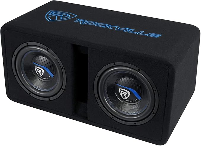 Rockville DV10K52 Dual 10" K5 2400w Car Subwoofers, Pre-Loaded Vented Sub Enclosure Box, 2 Ohm, 3/4" MDF, Cast Iron Basket, for Powerful Car Audio Bass