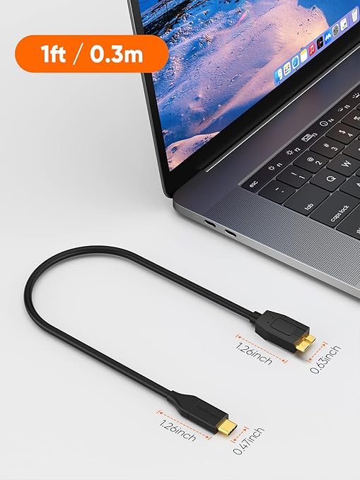 CableCreation 1FT USB C to Micro B Cable,10Gbps Speed External Hard Drive Braided,USB 3.1 Type C to Micro B Work for iPhone 15,16,Seagate WD Westgate My Passport,MacBook Pro/Air, iPad/Tablet,Black