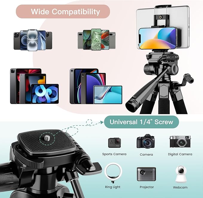 Victiv 68" Phone Tripod Stand, Tablet Tripod for iPhone iPad with Remote and Holder, Phone Stand for Video Recording Travel Photo Vlog Photography, Compatible with Smartphone Digital Camera