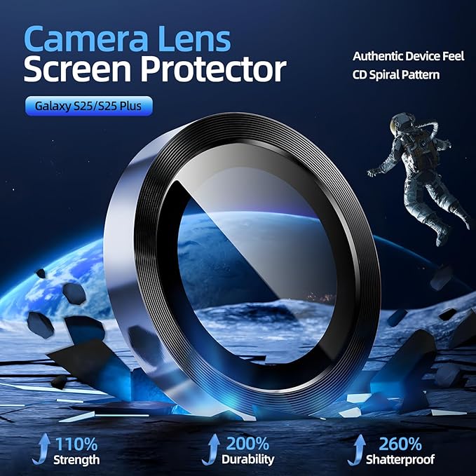 X-it Camera Lens Protector for Samsung S25 Plus, 10H Tempered Glass, Independent Metal Aluminum Edge Original Protection Design, Suitable for Phone Case, Anti-scratch, Anti-reflective,Navy