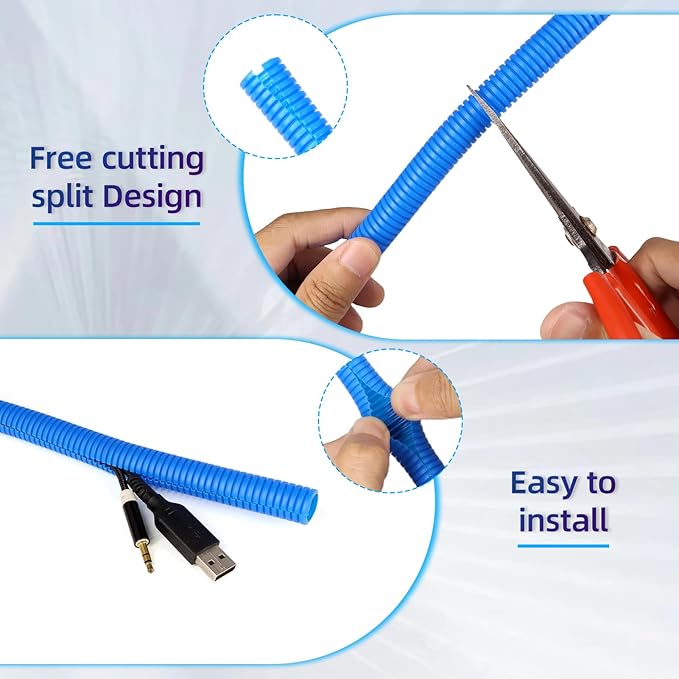 Split Wire Loom Tubing, 10,25ft Cord Protectors from Pets No Chew, Flexible Wire Covers Cord Protectors, Protective Split Cable Sleeve for Automotive Home Industrial Wires(Blue, 0.98inch-10ft)