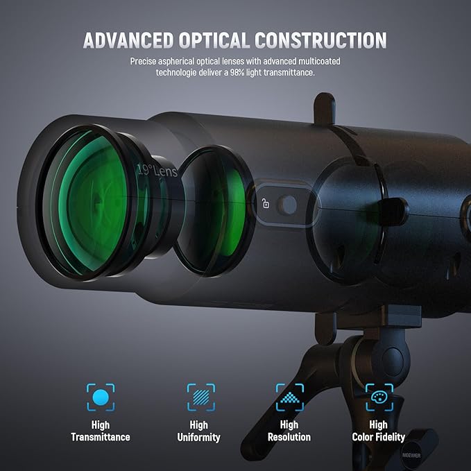 NEEWER LS-300 Spotlight Optical Snoot for 300W Bowens Mount LED Video Lights with 16x GOBO 19° Projection Lens 98% Light Transmittance Geometric Shaper for Creative Photography & Enhanced Illuminance
