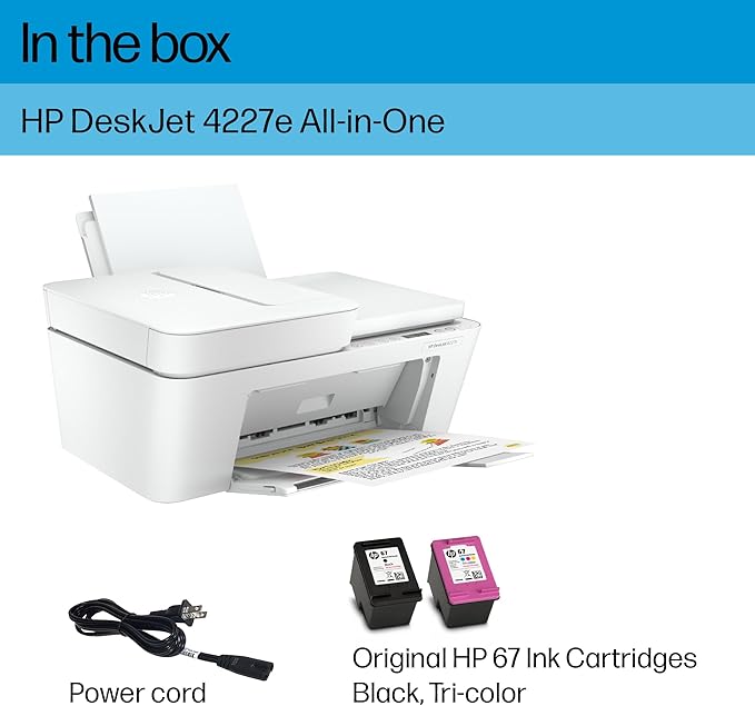 HP DeskJet 4227e Wireless All-in-One Color Inkjet Printer, Scanner, Copier, Best-for-Home, 3 Months of Instant Ink Trial Included (6W7F0A)