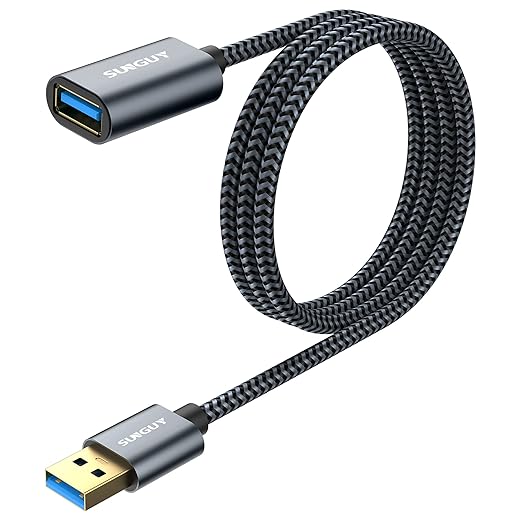 SUNGUY 5Gbps USB 3.0 Extension Cable, 3FT USB Extender, USB A Male to Female Cord, Braided High Data Transfer Compatible with Xbox, Hard Drive, Webcam, USB Keyboard, Mouse, Flash Drive, Oculus VR