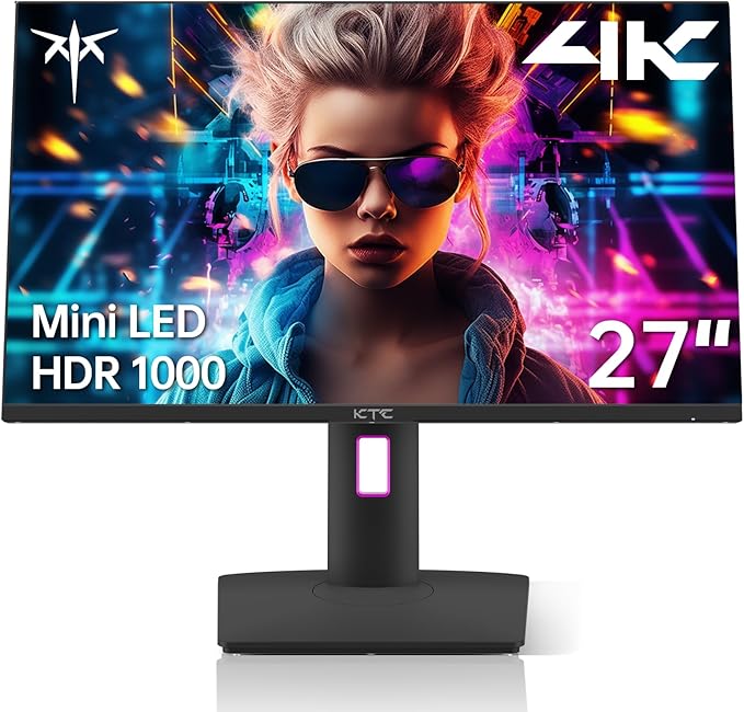 KTC 27 Inch 4K Mini LED Monitor, Fast IPS, HDR1000 160Hz 144Hz Gaming Monitor, Speakers, Type-C 90W, HDMI/DP/USB, Swivel/Height/Pivot/Tilt, VESA, Vertical Monitor for Gaming & PC