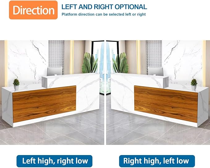 Reception Desk with Counter Modern Checkout Counter with Lockable Drawer Keyboard Tray Receptionist Desk for Office Salon Reception Table I Right 79inch/200cm