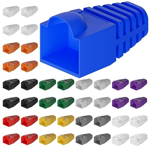 CableGeeker 100-Pack Cat6 / Cat5e RJ45 Strain Relief Boots, RJ45 Boot, Cat 6 Boot, Cat6 Ethernet Boots, Suitable for 6.5mm(0.26in) Ethernet Cables (Round-Press Multicolor)