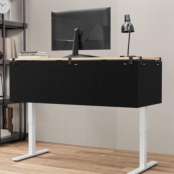 No Drill Under Desk Cable Management and Privacy Panel 2 in 1 | Modesty Panel with Cord Organizer |Felt Standing Desk Back Skirt for Office,Home(23.6")