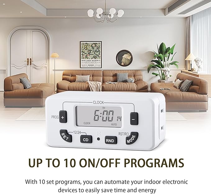 7 Day Programmable Digital Timer Outlet, Indoor Timer with Single Plug-in, Digital Light Timers for Lamp, Fan, Aquarium, 15A 1/2HP, 1 Pack