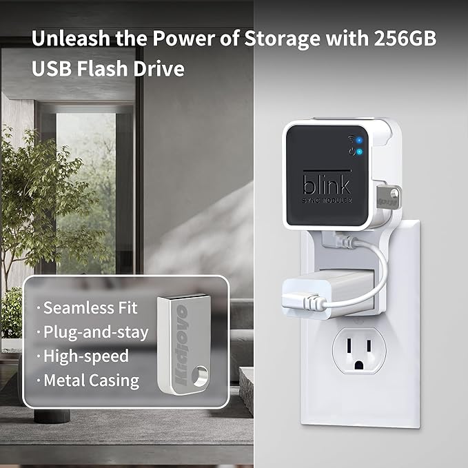 256GB USB Flash Drive & Wall Mount for Blink Sync Module 2 with Short Cable – Declutter, Save Space, and Effortlessly Enhance Security (2 Pack)