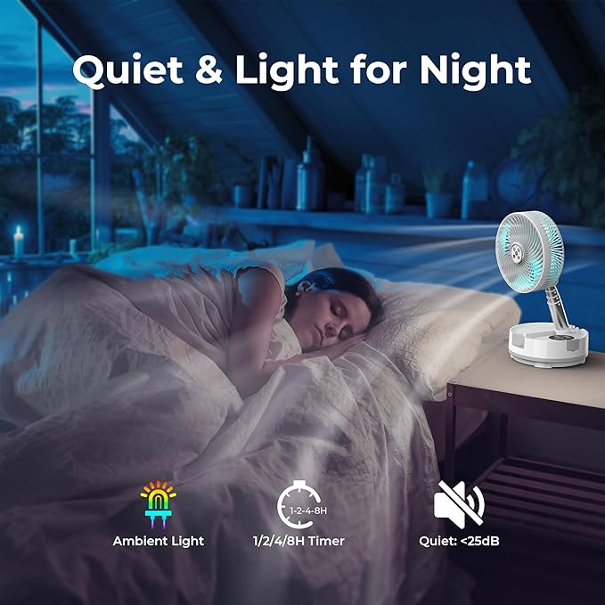 20000mAh Battery Operated Camping Fan - 112Hrs Rechargeable Oscillating Table Fan with Light & Timer, 8 Speeds Portable Travel Fan for Cruise RV Trip, Hurricane Power Outage (8" with Case)