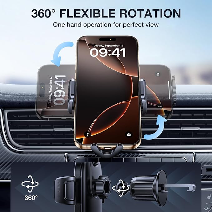 Miracase Phone Holders for Your Car with Metal Hook Clip, Air Vent Cell Phone Stand Car Mount, Universal Automobile Cradle Fit for iPhone Android and All Smartphones, Dark Grey