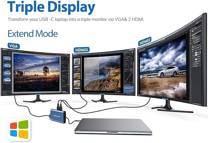 Hiearcool USB C Docking Station Dual Monitor, 11 in 1 Triple Display USB C Laptop Docking Station with 2 HDMI VGA, Type C Dongle Dock Compatible for Thunderbolt 3 4 Laptops