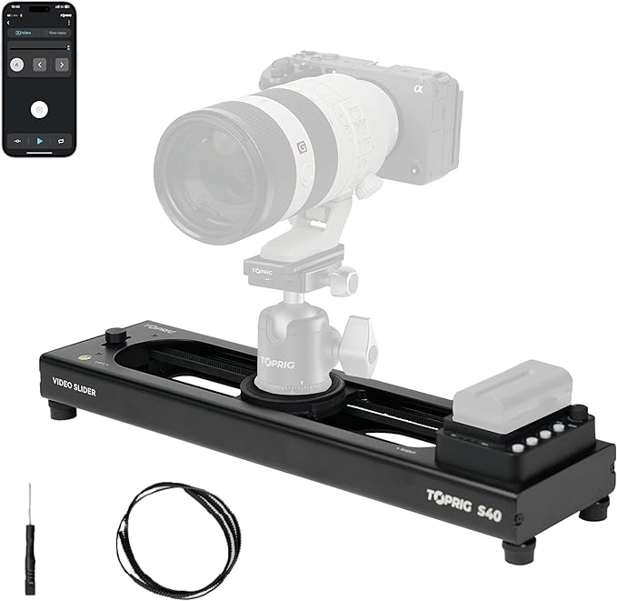 Accsoon Motorized Camera Slider, Adjustable 16''/40 cm Bluetooth Video Slider with Button/APP Control, Time-Lapse/Loop Mode, Speed Knob, 120° Panoramic Shooting, Compatible with DSLR, GoPro, Phone