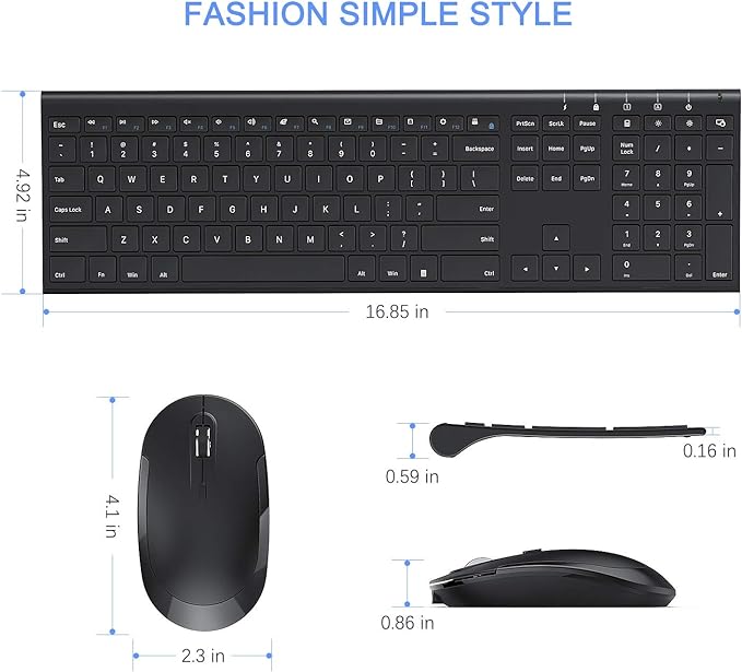 Wireless Keyboard and Mouse, Vssoplor 2.4GHz Rechargeable Compact Quiet Full-Size Keyboard and Mouse Combo with Nano USB Receiver for Windows, Laptop, PC, Notebook-Black