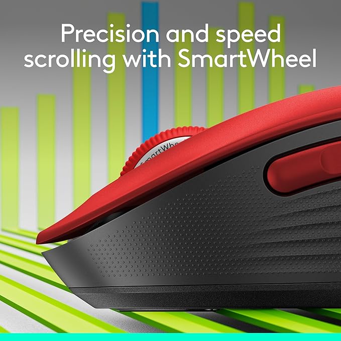 Logitech Wireless Mouse Signature M650 L Full Size - Large Hands, 2-Year Battery, Silent Clicks, Customizable Buttons, Bluetooth, PC/Mac/Chromebook - Classic Red, Right-Handed, Large