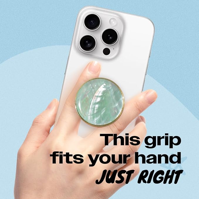 OnTheGrip Cute Natural Seashell Design Round Shape Collapsible Mobile Phone Grip Stand Holder for Smartphone Tablet Cell Phone Accessory (Aqua Blue)