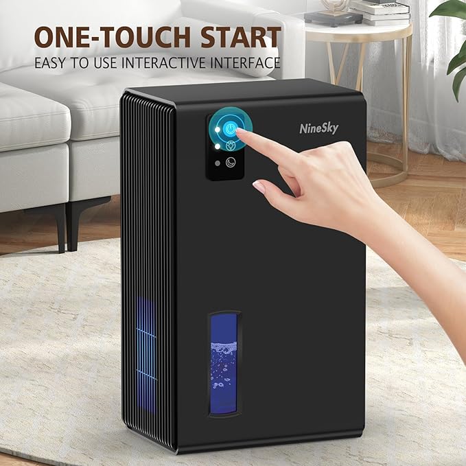 NineSky Dehumidifiers for Home, 95 OZ Water Tank, (1000 sq.ft) Dehumidifiers for Bathroom Bedroom Basement with Auto Shut Off,7 Colors LED Light(Black)