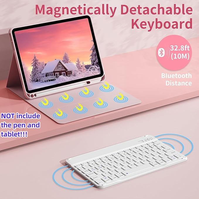 Keyboard Case for Galaxy Tab S6 Lite 10.4 Inch 2024/2022/2020, Slim Lightweight 7 Color Rainbow Backlight Detachable Magnetic Bluetooth Keyboard Cover with S Pen Holder,Teal