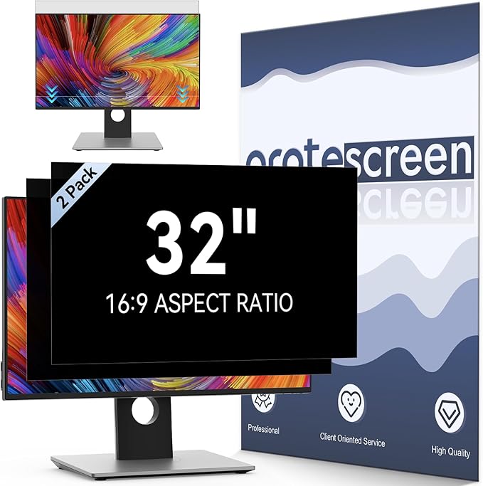[2 Pack] 32 Inch Computer Privacy Screen Filter for 16:9 Widescreen Monitor, Removable Eye Protection Anti Glare Blue Light Filter Privacy Shield, Anti Scratch Anti Spy Screen Protector Film 32 In