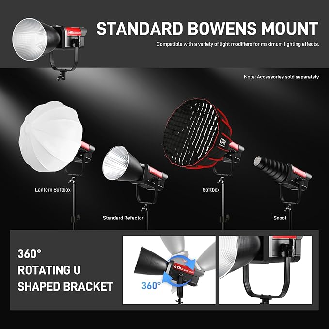 GVM Photography Lighting 300W Bi-Color Studio Lights with 45°Standard Reflector 454900Lux@1m Video Light 12Lighting Scenes App Control LED Video Light for Outdoor Shoot YouTube Videos