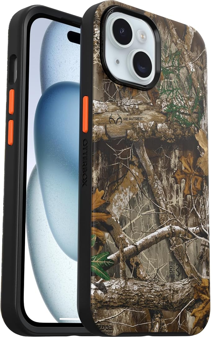 OtterBox iPhone 16e, 15, 14, & 13 Symmetry Series Case - Realtree Edge (Orange/Camo), Snaps to MagSafe, Ultra-Sleek, Raised Edges Protect Camera & Screen