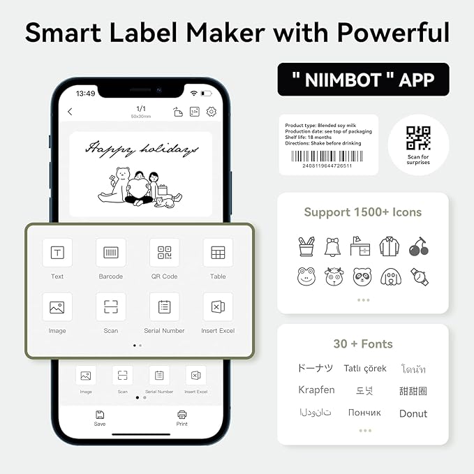 NIIMBOT B1 Label Maker Machine with Tape, Thermal Label Printer Easy to Use for Office, Home, Business, 2 Inch Label Maker with 2'' x1.18'' Labels-230pcs/Roll