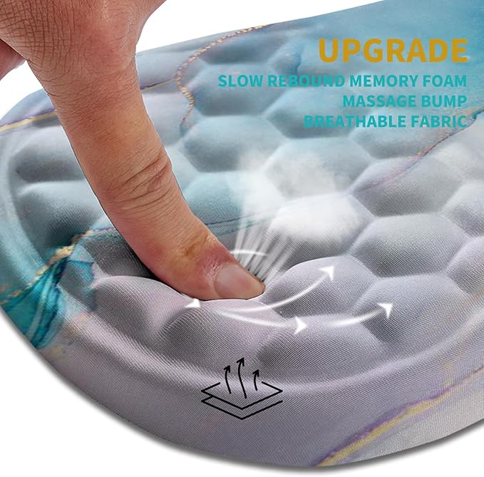 Hokafenle Ergonomic Mouse Pad Wrist Support, Wrist Rest Mousepad for Carpal Tunnel Pain Relief with Integrated Memory Foam Slope Massage Bulge (11.8x7.9 inch,Blue Marble