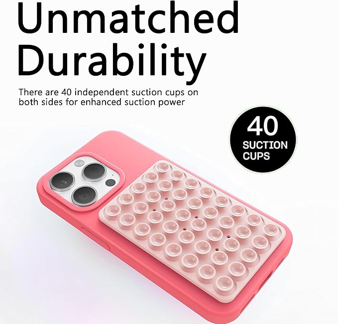 Silicone Double-Sided Suction Phone Grip Detachable Mount - Car Dashboard/Shower Phone Holder, Hands-Free For Selfies & Videos, TikTok/ASMR/Yoga - iphone & Android Compatible (3.94"x2.5",Baby Pink）