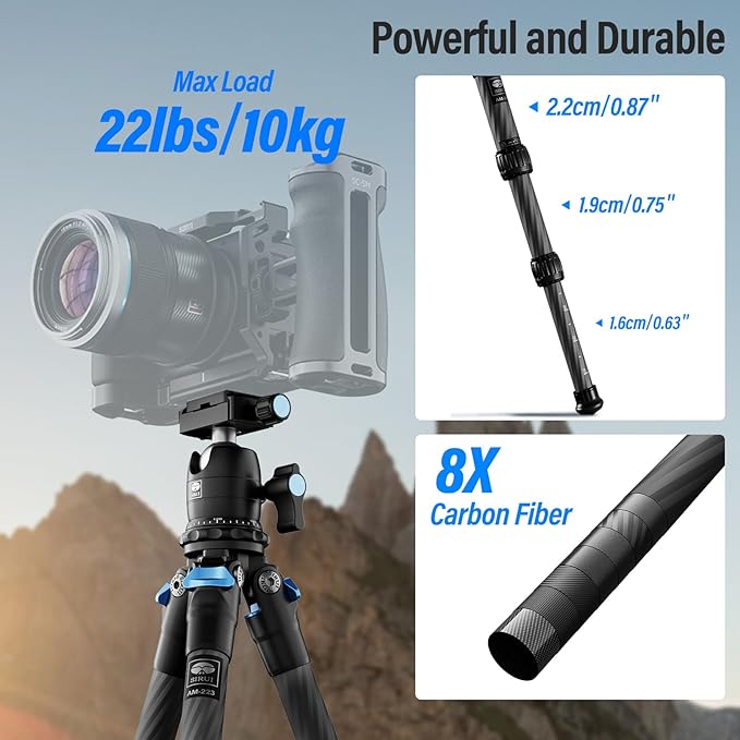 SIRUI Carbon Fiber Travel Tripod with 360° B-00K Arca-Swiss Ballhead, Mini Desktop Tripod for Mirrorless Cameras, Folded Height 12.1", Max Height 16.6″