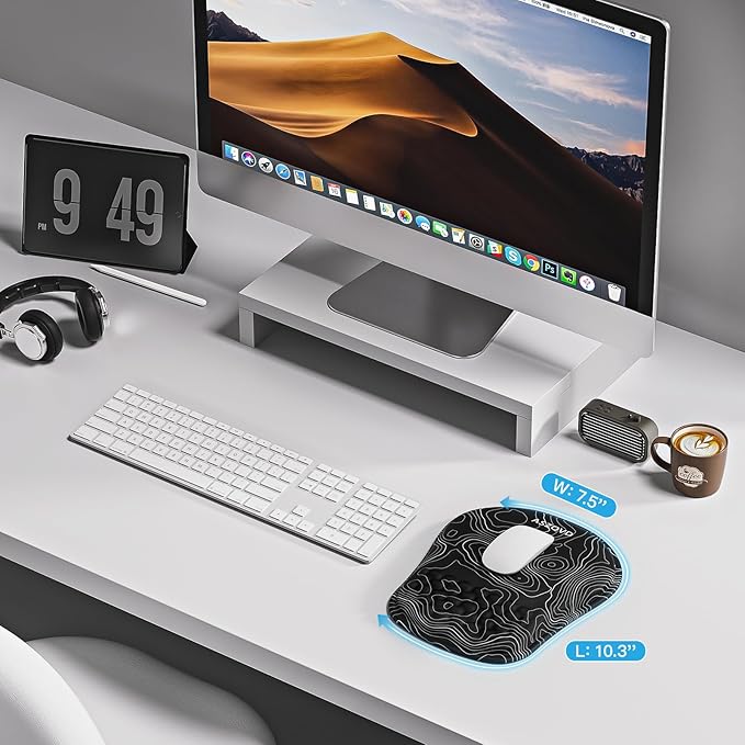 Mouse Pad with Wrist Rest, Ergonomic Mousepads with Wrist Support, Soft Lycra Fabric Memory Foam Office Desk Accessories for Comfort/Pain Relief/PC Gaming/Computer/Laptop (Black Topographic)