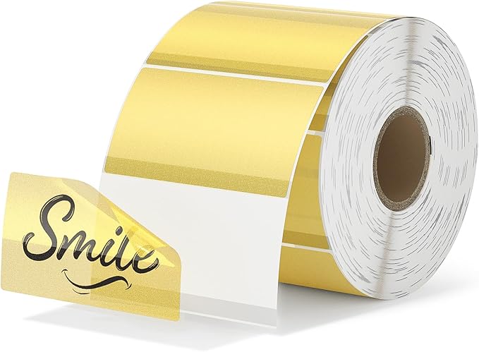 MUNBYN 2.25x1.25 Inch Gold Transparent Thermal Labels, Rectangle Fine Glitter Printable Thermal Stickers for Small Businesses, 500 Labels/1 Roll