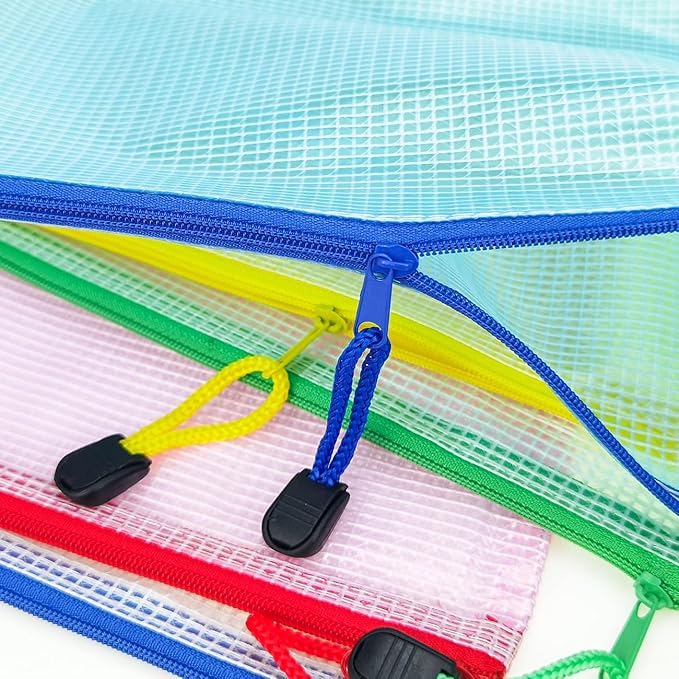 AUSTARK 10 Pcs Zipper File Bags, Waterproof Plastic Mesh Pouch for Office School, Board Game Storage Bags (A3 Size 16.9''x12'', Multicolored)