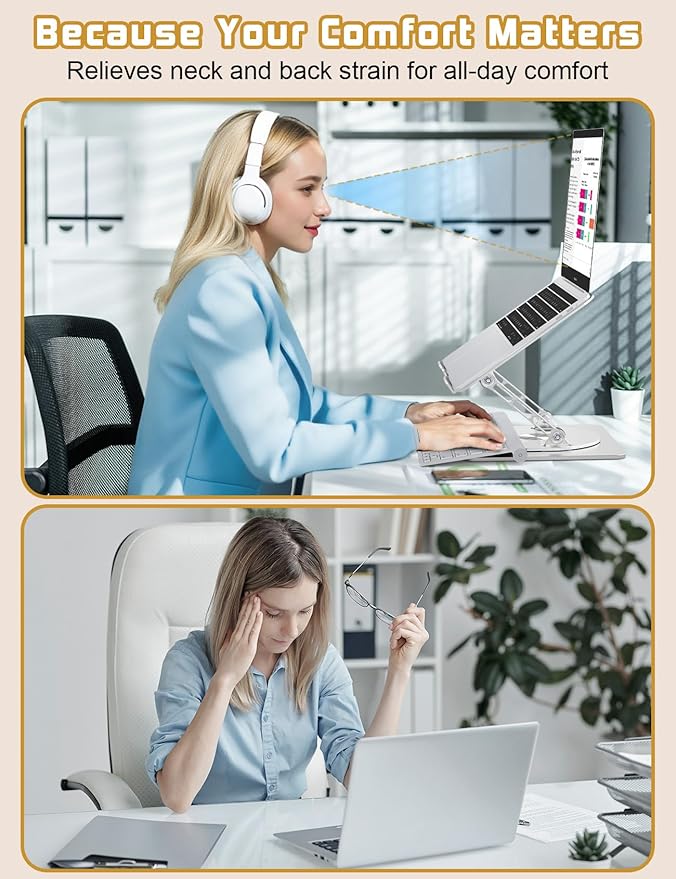 Adjustable Laptop Stand for Desk-360° Rotating Foldable Laptop Holder Ergonomic Laptop Riser for MacBook Pro/Air Dell HP Lenovo Notebook up to 16",Silver
