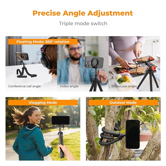 K&F Concept Flexible Tripod, Magnetic Flexible Phone Stand with Wireless Remote, Mini Vlogging Tripod for Magsafe iPhone 16 Pro Max/15/14/13/12 All Phones and Actions Camera.