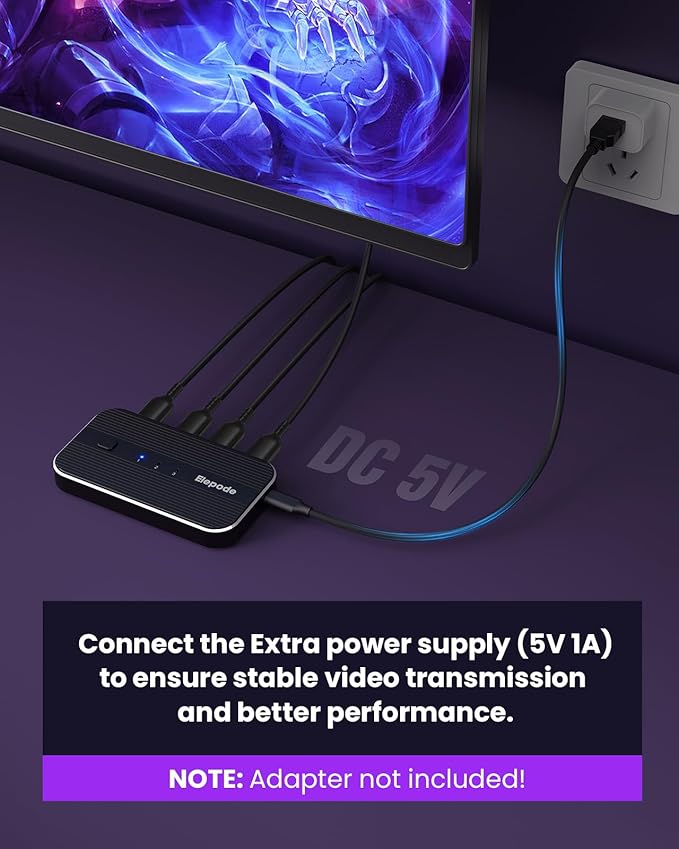 HDMI Splitter with Remote, 3 in 1 Out 4K@60Hz Elepode HDMI Switch, HDMI 2.0 Switch Box Hub for 3D, HDCP2.2, HDR, Compatible with Xbox, PS5/4/3, Fire Stick Roku Blu-Ray Player