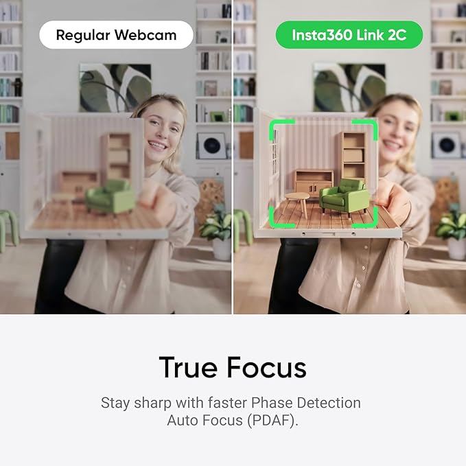 Insta360 Link 2C Tripod Bundle - 4K Webcam for PC/Mac, 1/2" Sensor, Auto Framing, HDR, AI Noise-Canceling Mic, Gesture Control for Streaming, Video Calls, Gaming, Works with Zoom, Teams, Twitch & More
