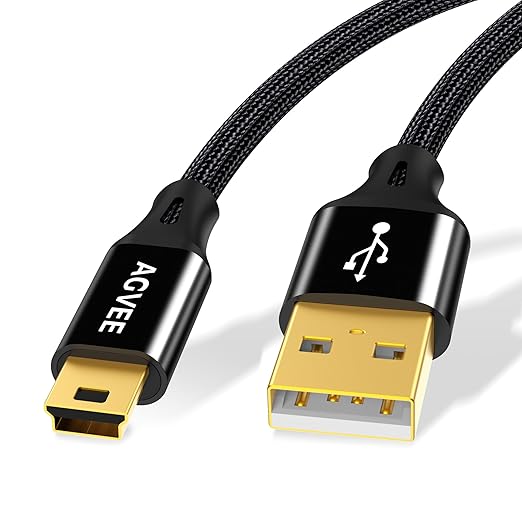 AGVEE 2 Pack 5ft Mini USB Cable, Braided Durable USB-A to Mini-B Charger Charging Cord for TI-84, Garmin GPS, Go-Pro Hero 4 3 2 HD, PS3 Controller, Canon Camera, Blue Yeti Microphone, Black