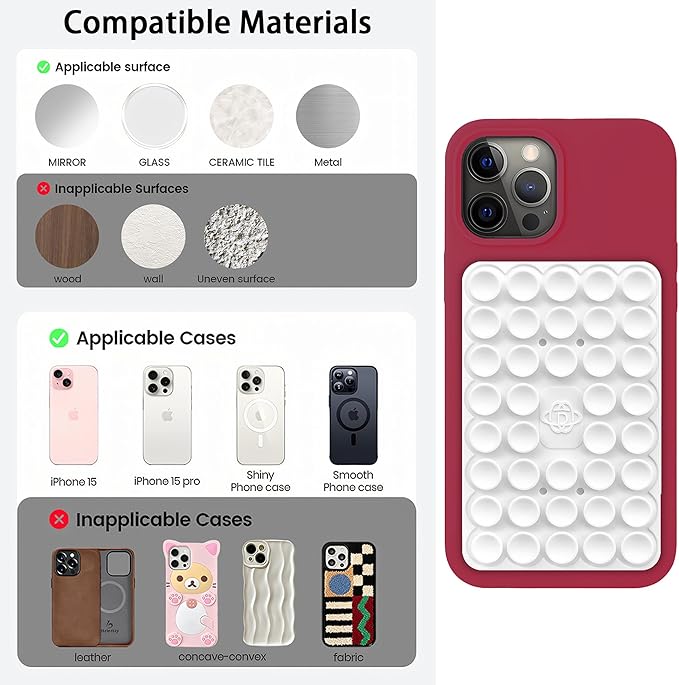 Silicone Double-Sided Suction Phone Grip Detachable Mount - Car Dashboard/Shower Phone Holder, Hands-Free For Selfies & Videos, TikTok/ASMR - iphone & Android Compatible (3.94"x2.5",Colorful Stripes)