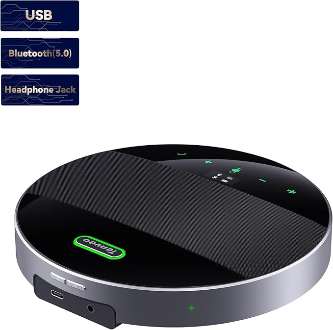 Tenveo MagiCall Conference Speaker with Microphone, Bluetooth/Wireless/USB omnidirectional Speakerphone Noise Cancelling Conference Call 360 Pickup for 10~15 People Online Meeting