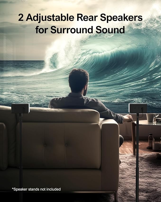 ULTIMEA 5.1 Sound Bar for Smart TV, Virtual Surround Sound System for TV, 320W Peak Power, Adjustable Surround Speakers and Subwoofer, APP Control, Home Theater Soundbar Poseidon D50(2025 New Model)