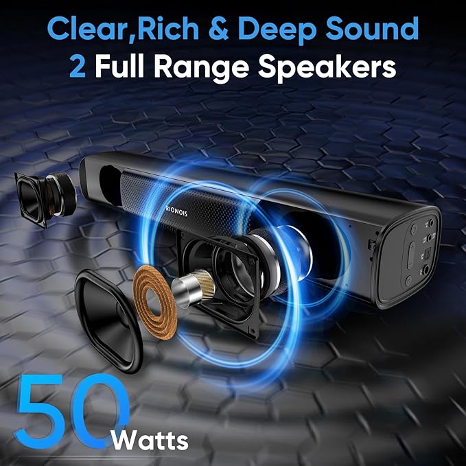 Sound Bar for Smart TV, Bass Boost and Crisp Vocals,Bluetooth Soundbar for TV/PC/Gaming/Projectors,Optical/AUX/Wall Mount,17inch