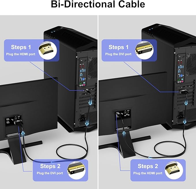 HDMI to DVI Cable 20FT, Bi-Directional DVI to HDMI Male to Male Cord, HDMI A to DVI-D Adapter, Gold-plated Connectors, Aluminum Shells, 1080P, for Computer, Monitor, Projector, Raspberry Pi, Xbox, PS3